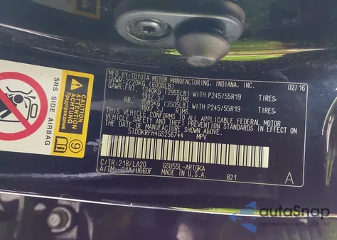 2016 Toyota Highlander Limited V6 z USA, uszkodzony, nr VIN 5TDDKRFH4GS256744